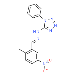 ChemSpider 2D Image | 5-[(2E)-2-(2-Methyl-5-nitrobenzylidene)hydrazino]-1-phenyl-1H-tetrazole | C15H13N7O2
