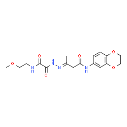 ChemSpider 2D Image | (3E)-N-(2,3-Dihydro-1,4-benzodioxin-6-yl)-3-({[(2-methoxyethyl)amino](oxo)acetyl}hydrazono)butanamide | C17H22N4O6