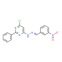 ChemSpider 2D Image | 4-Chloro-6-[(2E)-2-(3-nitrobenzylidene)hydrazino]-2-phenylpyrimidine | C17H12ClN5O2