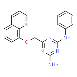 ChemSpider 2D Image | N-Phenyl-6-[(8-quinolinyloxy)methyl]-1,3,5-triazine-2,4-diamine | C19H16N6O