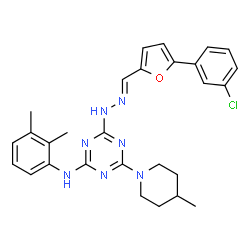 ChemSpider 2D Image | 4-[(2E)-2-{[5-(3-Chlorophenyl)-2-furyl]methylene}hydrazino]-N-(2,3-dimethylphenyl)-6-(4-methyl-1-piperidinyl)-1,3,5-triazin-2-amine | C28H30ClN7O