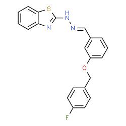 ChemSpider 2D Image | 2-[(2E)-2-{3-[(4-Fluorobenzyl)oxy]benzylidene}hydrazino]-1,3-benzothiazole | C21H16FN3OS