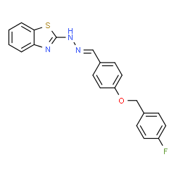 ChemSpider 2D Image | 2-[(2E)-2-{4-[(4-Fluorobenzyl)oxy]benzylidene}hydrazino]-1,3-benzothiazole | C21H16FN3OS
