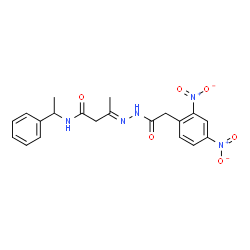 ChemSpider 2D Image | (3E)-3-{[(2,4-Dinitrophenyl)acetyl]hydrazono}-N-(1-phenylethyl)butanamide | C20H21N5O6
