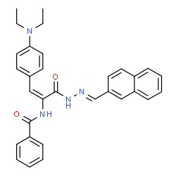 ChemSpider 2D Image | N-{(1E)-1-[4-(Diethylamino)phenyl]-3-[(2E)-2-(2-naphthylmethylene)hydrazino]-3-oxo-1-propen-2-yl}benzamide | C31H30N4O2