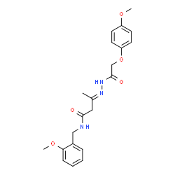 ChemSpider 2D Image | (3E)-N-(2-Methoxybenzyl)-3-{[(4-methoxyphenoxy)acetyl]hydrazono}butanamide | C21H25N3O5