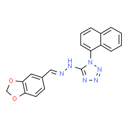 ChemSpider 2D Image | 5-[(2E)-2-(1,3-Benzodioxol-5-ylmethylene)hydrazino]-1-(1-naphthyl)-1H-tetrazole | C19H14N6O2
