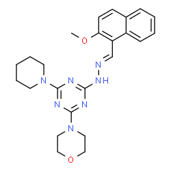 ChemSpider 2D Image | 2-{(2E)-2-[(2-Methoxy-1-naphthyl)methylene]hydrazino}-4-(4-morpholinyl)-6-(1-piperidinyl)-1,3,5-triazine | C24H29N7O2