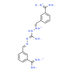 ChemSpider 2D Image | (1E)-2-{(E)-Amino[(2E)-{3-[amino(iminio)methyl]benzylidene}hydrazono]methyl}-1-{3-[amino(iminio)methyl]benzylidene}hydrazinium | C17H22N9