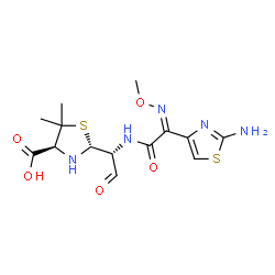ChemSpider 2D Image | (2R,4S)-2-[(1R)-1-{[(2Z)-2-(2-Amino-1,3-thiazol-4-yl)-2-(methoxyimino)acetyl]amino}-2-oxoethyl]-5,5-dimethyl-1,3-thiazolidine-4-carboxylic acid | C14H19N5O5S2