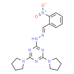 ChemSpider 2D Image | 2-[(2E)-2-(2-Nitrobenzylidene)hydrazino]-4,6-di(1-pyrrolidinyl)-1,3,5-triazine | C18H22N8O2