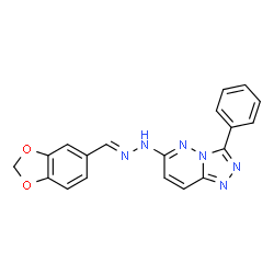ChemSpider 2D Image | 6-[(2E)-2-(1,3-Benzodioxol-5-ylmethylene)hydrazino]-3-phenyl[1,2,4]triazolo[4,3-b]pyridazine | C19H14N6O2