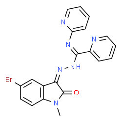 ChemSpider 2D Image | N'-[(3Z)-5-Bromo-1-methyl-2-oxo-1,2-dihydro-3H-indol-3-ylidene]-N''-(2-pyridinyl)-2-pyridinecarboximidohydrazide | C20H15BrN6O
