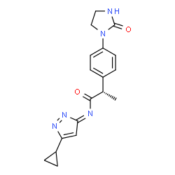 ChemSpider 2D Image | (2S)-N-[(3Z)-5-Cyclopropyl-3H-pyrazol-3-ylidene]-2-[4-(2-oxo-1-imidazolidinyl)phenyl]propanamide | C18H19N5O2