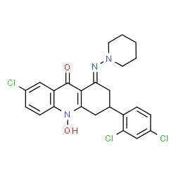 ChemSpider 2D Image | (1E)-7-Chloro-3-(2,4-dichlorophenyl)-10-hydroxy-1-(1-piperidinylimino)-1,3,4,10-tetrahydro-9(2H)-acridinone | C24H22Cl3N3O2