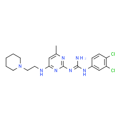 ChemSpider 2D Image | 1-(3,4-Dichlorophenyl)-2-(4-methyl-6-{[2-(1-piperidinyl)ethyl]amino}-2-pyrimidinyl)guanidine | C19H25Cl2N7