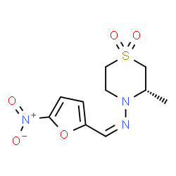 ChemSpider 2D Image | (Z)-N-[(3S)-3-Methyl-1,1-dioxido-4-thiomorpholinyl]-1-(5-nitro-2-furyl)methanimine | C10H13N3O5S
