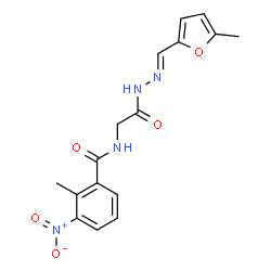 ChemSpider 2D Image | 2-Methyl-N-(2-{(2E)-2-[(5-methyl-2-furyl)methylene]hydrazino}-2-oxoethyl)-3-nitrobenzamide | C16H16N4O5