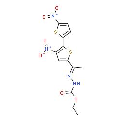 ChemSpider 2D Image | Ethyl (2E)-2-[1-(3,5'-dinitro-2,2'-bithiophen-5-yl)ethylidene]hydrazinecarboxylate | C13H12N4O6S2