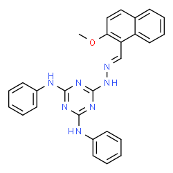 ChemSpider 2D Image | 6-{(2E)-2-[(2-Methoxy-1-naphthyl)methylene]hydrazino}-N,N'-diphenyl-1,3,5-triazine-2,4-diamine | C27H23N7O