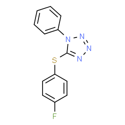 ChemSpider 2D Image | 5-[(4-Fluorophenyl)sulfanyl]-1-phenyl-1H-tetrazole | C13H9FN4S
