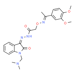 ChemSpider 2D Image | 2-({(E)-[1-(3,4-Dimethoxyphenyl)ethylidene]amino}oxy)-N'-{(3Z)-1-[(dimethylamino)methyl]-2-oxo-1,2-dihydro-3H-indol-3-ylidene}acetohydrazide | C23H27N5O5