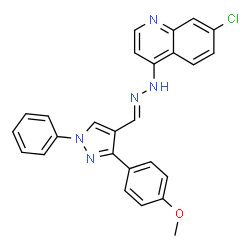 ChemSpider 2D Image | 7-Chloro-4-[(2E)-2-{[3-(4-methoxyphenyl)-1-phenyl-1H-pyrazol-4-yl]methylene}hydrazino]quinoline | C26H20ClN5O