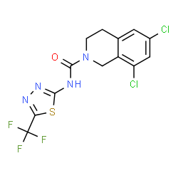 ChemSpider 2D Image | 6,8-Dichloro-N-[5-(trifluoromethyl)-1,3,4-thiadiazol-2-yl]-3,4-dihydro-2(1H)-isoquinolinecarboxamide | C13H9Cl2F3N4OS