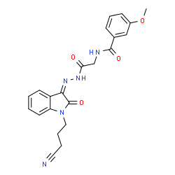 ChemSpider 2D Image | N-(2-{(2Z)-2-[1-(3-Cyanopropyl)-2-oxo-1,2-dihydro-3H-indol-3-ylidene]hydrazino}-2-oxoethyl)-3-methoxybenzamide | C22H21N5O4