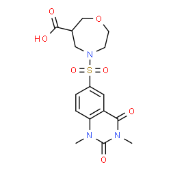 ChemSpider 2D Image | 4-[(1,3-Dimethyl-2,4-dioxo-1,2,3,4-tetrahydro-6-quinazolinyl)sulfonyl]-1,4-oxazepane-6-carboxylic acid | C16H19N3O7S