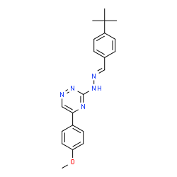 ChemSpider 2D Image | 5-(4-Methoxyphenyl)-3-{(2E)-2-[4-(2-methyl-2-propanyl)benzylidene]hydrazino}-1,2,4-triazine | C21H23N5O