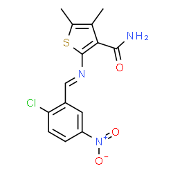 ChemSpider 2D Image | 2-[(E)-(2-Chloro-5-nitrobenzylidene)amino]-4,5-dimethyl-3-thiophenecarboxamide | C14H12ClN3O3S