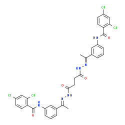 ChemSpider 2D Image | N,N'-{(1,4-Dioxo-1,4-butanediyl)bis[(1E)-2-hydrazinyl-1-ylidene(1E)-1-ethyl-1-ylidene-3,1-phenylene]}bis(2,4-dichlorobenzamide) | C34H28Cl4N6O4