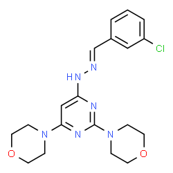 ChemSpider 2D Image | 4,4'-{6-[(2E)-2-(3-Chlorobenzylidene)hydrazino]-2,4-pyrimidinediyl}dimorpholine | C19H23ClN6O2