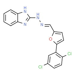 ChemSpider 2D Image | 2-[(2E)-2-{[5-(2,5-Dichlorophenyl)-2-furyl]methylene}hydrazino]-1H-benzimidazole | C18H12Cl2N4O