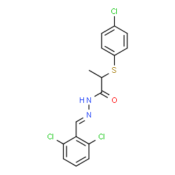 ChemSpider 2D Image | 2-[(4-Chlorophenyl)sulfanyl]-N'-[(E)-(2,6-dichlorophenyl)methylene]propanehydrazide | C16H13Cl3N2OS