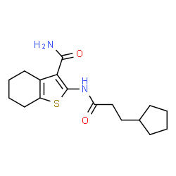 ChemSpider 2D Image | 2-[(3-Cyclopentylpropanoyl)amino]-4,5,6,7-tetrahydro-1-benzothiophene-3-carboxamide | C17H24N2O2S