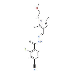 ChemSpider 2D Image | 4-Cyano-2-fluoro-N'-{(E)-[1-(2-methoxyethyl)-2,5-dimethyl-1H-pyrrol-3-yl]methylene}benzohydrazide | C18H19FN4O2