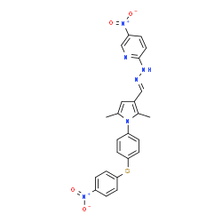 ChemSpider 2D Image | 2-{(2E)-2-[(2,5-Dimethyl-1-{4-[(4-nitrophenyl)sulfanyl]phenyl}-1H-pyrrol-3-yl)methylene]hydrazino}-5-nitropyridine | C24H20N6O4S