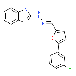ChemSpider 2D Image | 2-[(2E)-2-{[5-(3-Chlorophenyl)-2-furyl]methylene}hydrazino]-1H-benzimidazole | C18H13ClN4O
