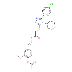 ChemSpider 2D Image | 4-{(E)-[({[5-(4-Chlorophenyl)-4-cyclohexyl-4H-1,2,4-triazol-3-yl]sulfanyl}acetyl)hydrazono]methyl}-2-methoxyphenyl acetate | C26H28ClN5O4S