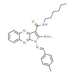 ChemSpider 2D Image | 2-Amino-N-hexyl-1-[(E)-(4-methylbenzylidene)amino]-1H-pyrrolo[2,3-b]quinoxaline-3-carboxamide | C25H28N6O