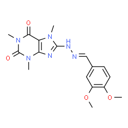 ChemSpider 2D Image | 8-[(2E)-2-(3,4-Dimethoxybenzylidene)hydrazino]-1,3,7-trimethyl-3,7-dihydro-1H-purine-2,6-dione | C17H20N6O4