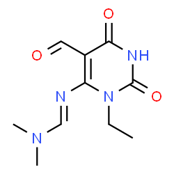ChemSpider 2D Image | N'-(3-Ethyl-5-formyl-2,6-dioxo-1,2,3,6-tetrahydro-4-pyrimidinyl)-N,N-dimethylimidoformamide | C10H14N4O3