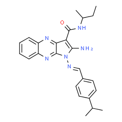 ChemSpider 2D Image | 2-Amino-N-sec-butyl-1-[(E)-(4-isopropylbenzylidene)amino]-1H-pyrrolo[2,3-b]quinoxaline-3-carboxamide | C25H28N6O
