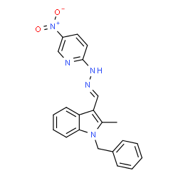 ChemSpider 2D Image | 1-Benzyl-2-methyl-3-{(E)-[(5-nitro-2-pyridinyl)hydrazono]methyl}-1H-indole | C22H19N5O2