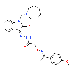 ChemSpider 2D Image | N'-[(3Z)-1-(1-Azepanylmethyl)-2-oxo-1,2-dihydro-3H-indol-3-ylidene]-2-({(E)-[1-(4-methoxyphenyl)ethylidene]amino}oxy)acetohydrazide | C26H31N5O4