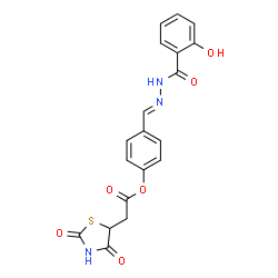 ChemSpider 2D Image | 4-{(E)-[(2-Hydroxybenzoyl)hydrazono]methyl}phenyl (2,4-dioxo-1,3-thiazolidin-5-yl)acetate | C19H15N3O6S