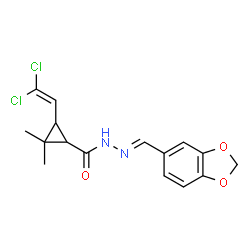ChemSpider 2D Image | N'-[(E)-1,3-Benzodioxol-5-ylmethylene]-3-(2,2-dichlorovinyl)-2,2-dimethylcyclopropanecarbohydrazide | C16H16Cl2N2O3