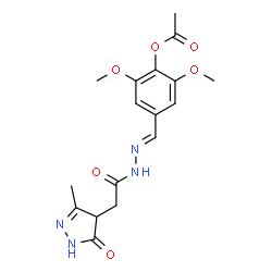 ChemSpider 2D Image | 2,6-Dimethoxy-4-[(E)-{[(3-methyl-5-oxo-4,5-dihydro-1H-pyrazol-4-yl)acetyl]hydrazono}methyl]phenyl acetate | C17H20N4O6